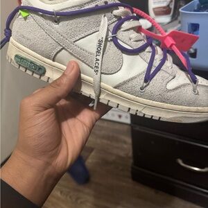 Off-White Gray and White Sneakers with Pink Tag
